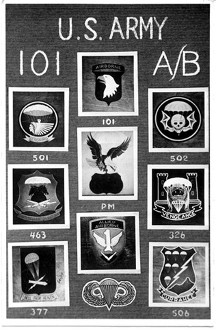 Insignias de los diferentes regimientos de la 101 División Aerotransportada